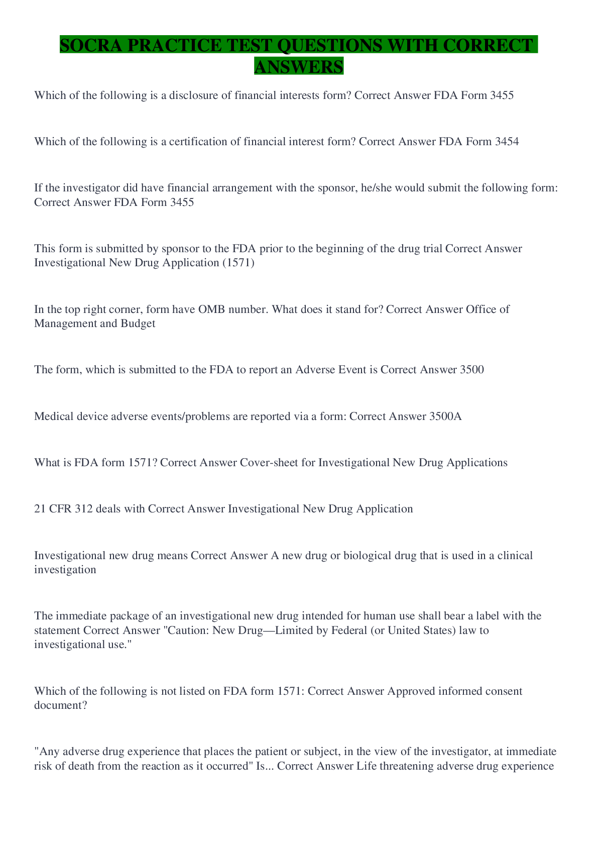 Preview image of SOCRA PRACTICE TEST QUESTIONS WITH CORRECT ANSWERS document